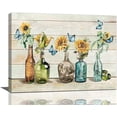 thumbnail image 1 of Floral Bathroom Wall Art Rustic Vase Butterflies Sunflowers Wall Decor Farmhouse Bottles And Plants Home Decor Vintage Glass Art Botanical Canvas Painting Prints for Restroom Bedroom 16"x12", 1 of 6