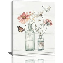 Floral Bathroom Wall Art Rustic Vase Flower Butterfly Pictures Wall Decor Farmhouse Country Flower Botanical Canvas Prints Painting Modern Home Framed Artwork for Restroom Bedroom 12"x16"