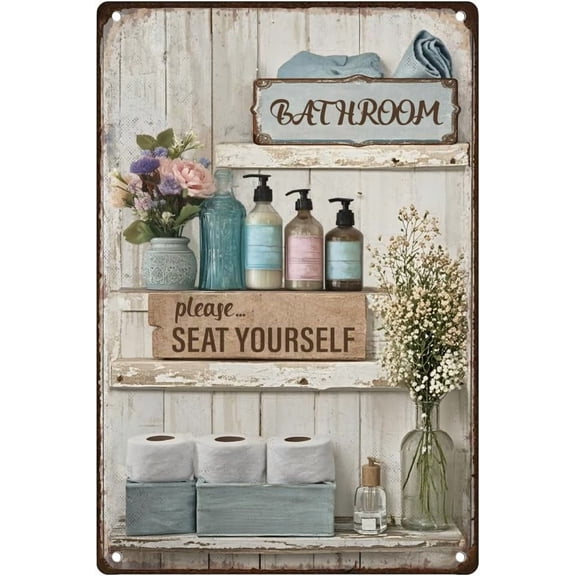 Floral Bathroom Wall Decor Sign Please Seat Yourself Shower Room Metal Tin Sign for Wall Decoration Vintage Farmhouse Bathroom Sign Gift 8 x 12 Inch Colorful