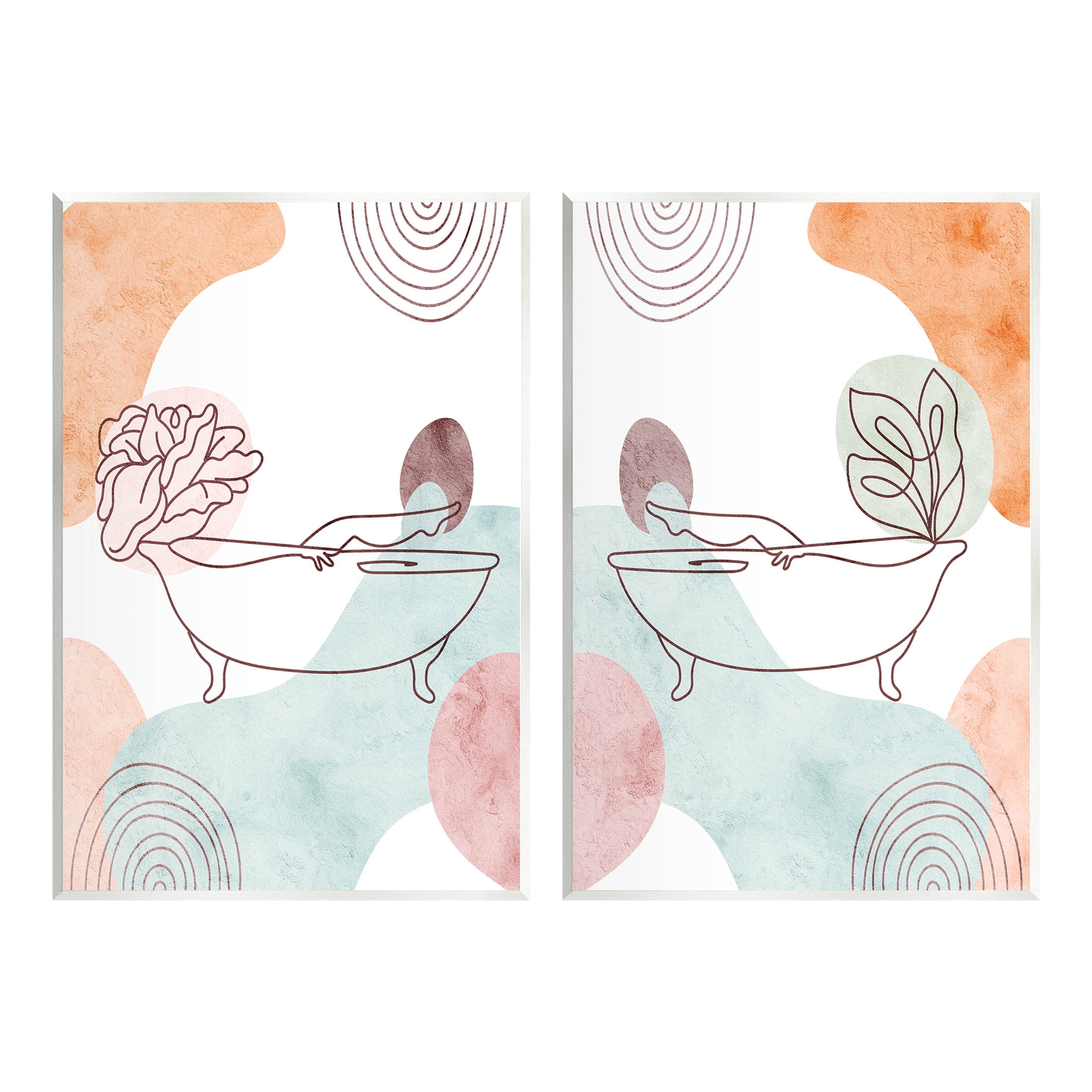 Floral Bathtub Geometric Doodle Shapes Botanical & Floral Graphic Art Unframed Art Print Wall Art, Set of 2