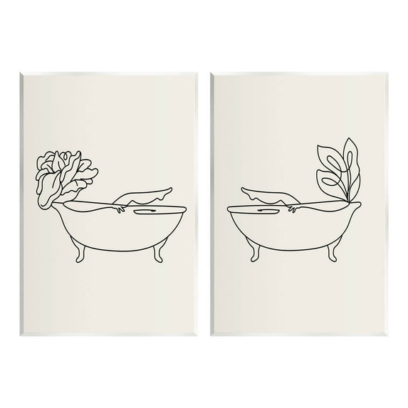 Floral Bathtub Relaxing Doodle Botanical & Floral Graphic Art Unframed Art Print Wall Art, Set of 2