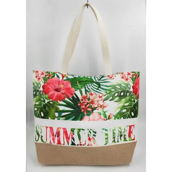 Floral Beach Tote Bag - 19 Inch x 15 Inch - Women Swim Pool Bag Large Tote