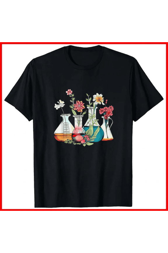 Floral Beakers Chemistry Lab Science Teacher Tee Unisex T-Shirt, up to size 5XL
