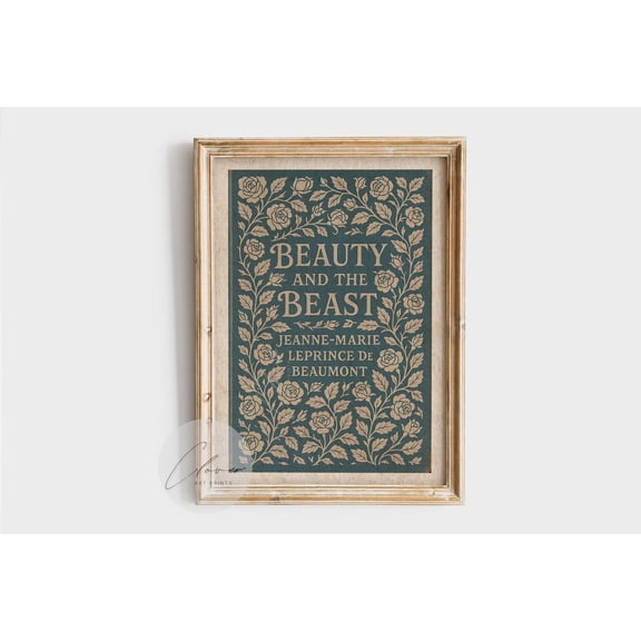 Floral Beauty And The Beast Book Cover Poster Vintage Fairytale Wall Art Classic Literature Illustration Home Decor For Bookworms, Unframed Poster Size 12x18
