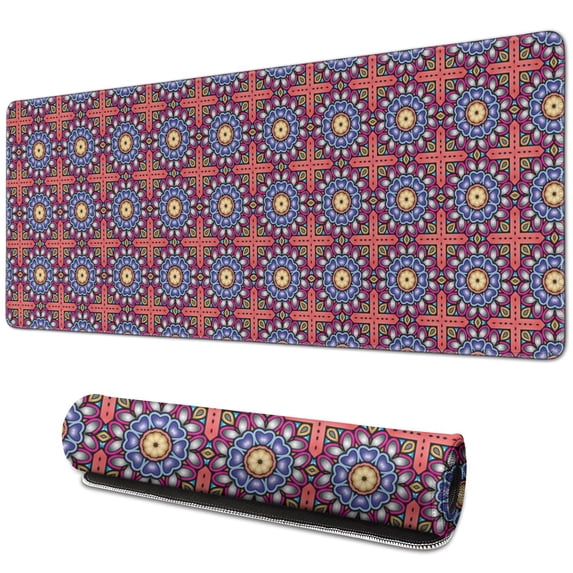Floral Beauty for Your Desk: Small Custom Mouse Mat - Mandala Design, Non-Slip, Stitched Edge, Waterproof, Ideal for Office and Gaming (31.5 X 11.8 Inch)