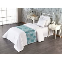 Floral Bed Runner, Brush Mark Style Drawing of Flower Sketches and Leaves Spring Boho, Decorative Accent Bedding Scarf for Hotels Homes & Guest Rooms, Twin, Cadet Blue and Pale Grey, by Ambesonne