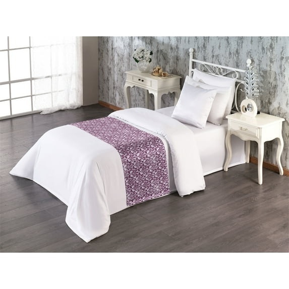 Floral Bed Runner, Damask Inspired Grunge Theme Blossom Pattern on Weathered Purplish Background, Decorative Accent Bedding Scarf for Hotels Homes & Guest Rooms, Twin, Plum Mauve Taupe, by Ambesonne