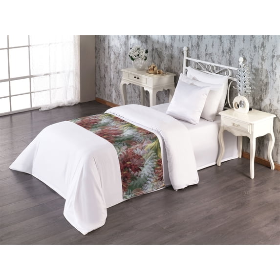 Floral Bed Runner, Gerbera Ornament with Blurry and Shadowy Effect Abstract Garden Bloom, Decorative Accent Bedding Scarf for Hotels Homes & Guest Rooms, Twin, Pale Maroon Olive Green, by Ambesonne