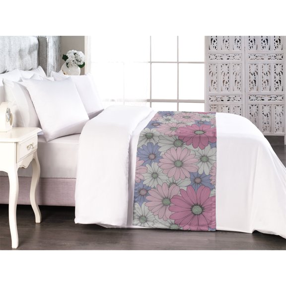 Floral Bed Runner, Hand-Drawn Style Repeating Overlapped Circular Chamomile Flowers Pattern, Decorative Accent Bedding Scarf for Hotels Homes & Guest Rooms, King, Soft Pink and Lavender, by Ambesonne