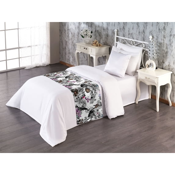 Floral Bed Runner, Magnolia Flowers Blooming Dotted and Achromatic Colored Leaves Print, Decorative Accent Bedding Scarf for Hotels Homes & Guest Rooms, Twin, Grey Brown and Pale Purple, by Ambesonne