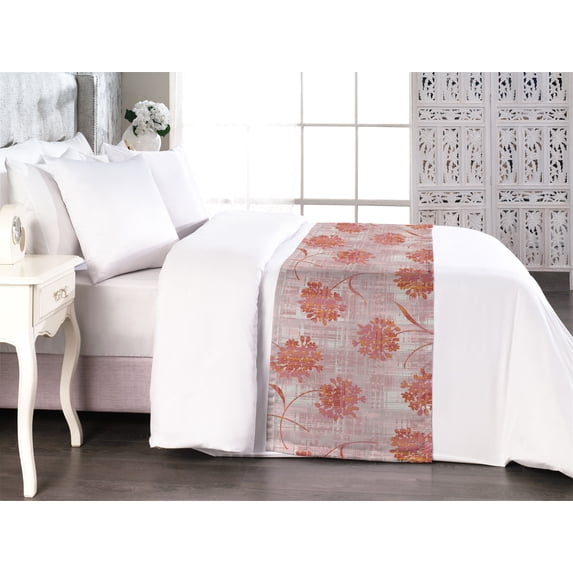 Floral Bed Runner, Repetitive Silhouettes of Circular Flowers with Leaves Illustration, Decorative Accent Bedding Scarf for Hotels Homes & Guest Rooms, Queen, Dried Rose Blush and Pink, by Ambesonne
