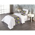 thumbnail image 1 of Floral Bed Runner Set, Hawaiian Hibiscus Flowers of Tropical Island Blossom on Retro Dots, Decorative Bedding Scarf & a Pillow Sham for Hotels Homes, Twin, Pale Purple Mustard and Grey, by Ambesonne, 1 of 3