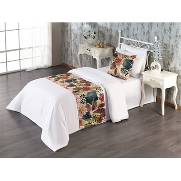 Floral Bed Runner Set, Repetitive Hexagons Flowers Leaves Circles Botanical Illustration, Decorative Bedding Scarf & a Pillow Sham for Hotels Homes, Twin, Pastel Pink and Dark Rust, by Ambesonne
