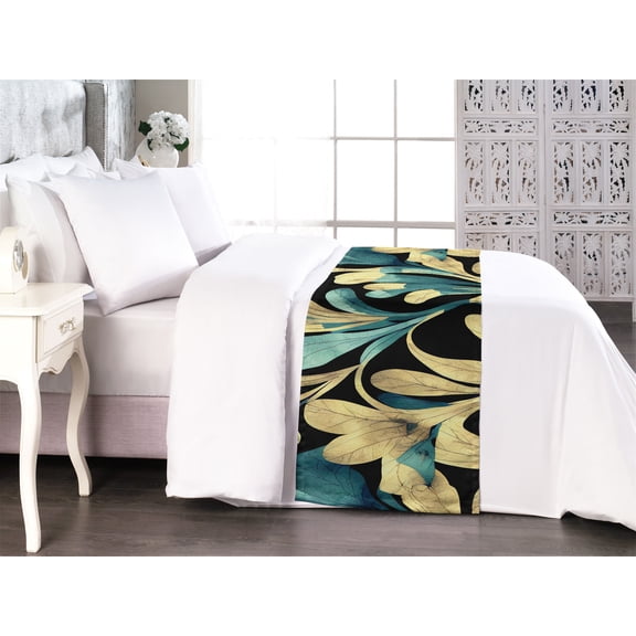 Floral Bed Runner, Vintage Leaves of Flowers Repetitive Artwork Pattern Minimalist Inspired, Decorative Accent Bedding Scarf for Hotels Homes & Guest Rooms, King, Charcoal Grey Cream, by Ambesonne