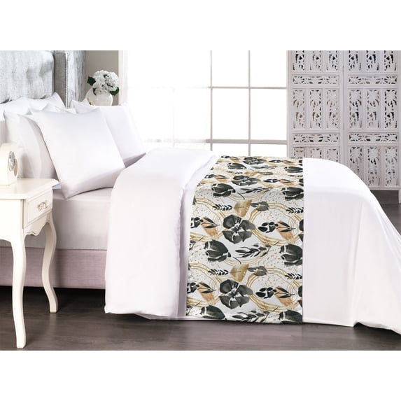 Floral Bed Runner, Watercolor Abstract Flowers Nature Romantic Branch and Leaves Art, Decorative Accent Bedding Scarf for Hotels Homes & Guest Rooms, King, Dark Grey and Pastel Brown, by Ambesonne