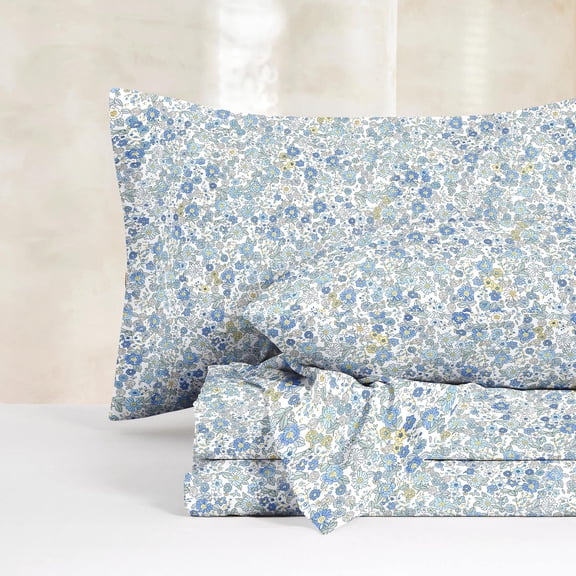 Floral Bed Sheets, 4-Piece Sheet Set, Shabby Chic Flower Pattern Printed Country Coquette Cottage Aesthetic Bedding, Deep Pocket, King Size