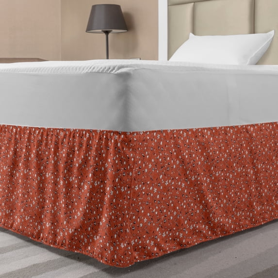 Floral Bed Skirt, Minimal Themed Abstract Various Monochromatic Flowers Composition, Elastic Bedskirt Dust Ruffle Wrap Around for Bedding Decor, 4 Sizes, Rust Charcoal Grey and White, by Ambesonne