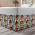 thumbnail image 1 of Floral Bed Skirt, Floral Theme Colorful Blossoms and Leaves Arrangement Garden Artwork, Elastic Bedskirt Dust Ruffle Wrap Around for Bedding Decor, 4 Sizes, Pale Teal and Dark Coral, by Ambesonne, 1 of 2