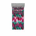 thumbnail image 1 of Floral Bedding Set with Sheet & Covers, Abstract Art Flower Polka Dotted Tulips on Geometric Background Illustration, Printed Bedroom Decor 2 Shams, 4 Sizes, Jade Green and Red, by Ambesonne, 1 of 3