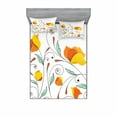 thumbnail image 1 of Floral Bedding Set with Sheet & Covers, Bouquet with Swirled Branches Romantic Paper Flowers Origami Autumn Blooms Image, Printed Bedroom Decor 2 Shams, 4 Sizes, Mint Orange, by Ambesonne, 1 of 3