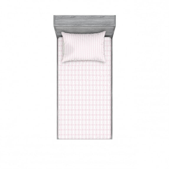 Floral Bedding Set with Sheet & Covers, Contiguous Orderly Flower Pattern Symmetrical Spring Nature Artwork Print, Printed Bedroom Decor 2 Shams, 4 Sizes, Pale Pink and White, by Ambesonne