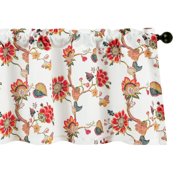 Floral Bedroom Valance Curtains, Linen Textured Valance Home Decor Rod Pocket Curtain Drapery for Dining Room, 1 Pack, 52 x 18 Inches, Red