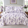 thumbnail image 1 of Jessyhome Purple Floral Bedspread Queen/Full Size, Lightweight Watercolor Botanical Printed Quilt Set, Soft All Season Bedding with 2 Pillow Shams, 1 of 9