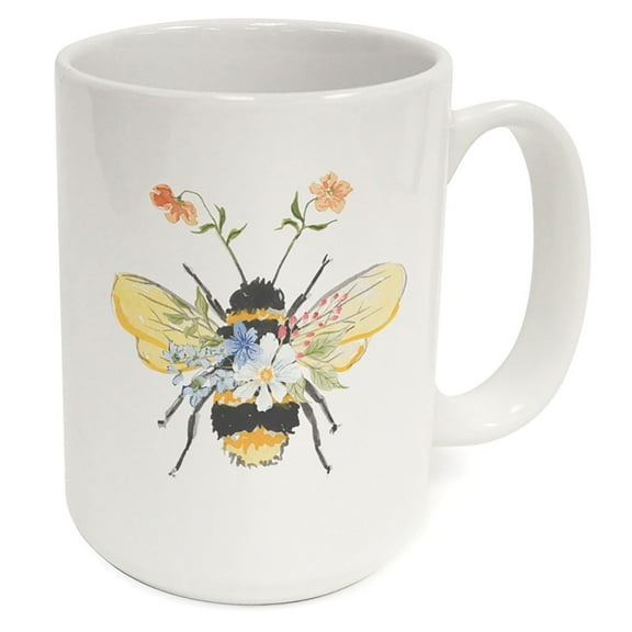 Highland Home "Floral Bee" 15 oz. Decorative Ceramic Mug