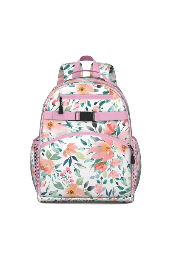 Floral and Bee Artwork Toddler Backpack Adjustable Padded Straps Spacious School Backpack with Chest Strap Water-resistant Durable Bookbag for Preschoolers