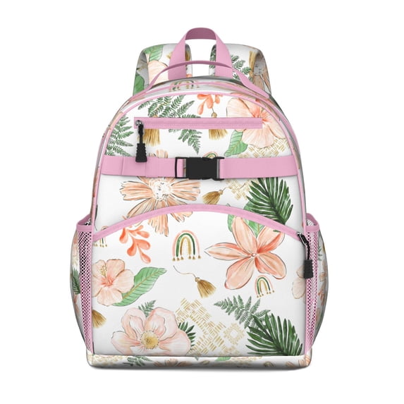 Floral and Bee Artwork Toddler Backpack Adjustable Padded Straps Spacious School Backpack with Chest Strap Water-resistant Durable Bookbag for Preschoolers
