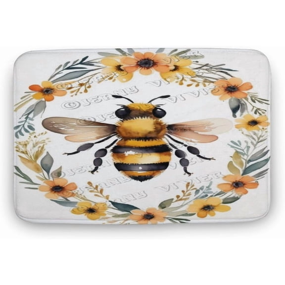 Floral Bee Bath Mat for Bathroom Non-Slip Soft Bath Rugs Funny Bathroom Shower Bath Mats Kitchen Floor Rugs 20"x32"