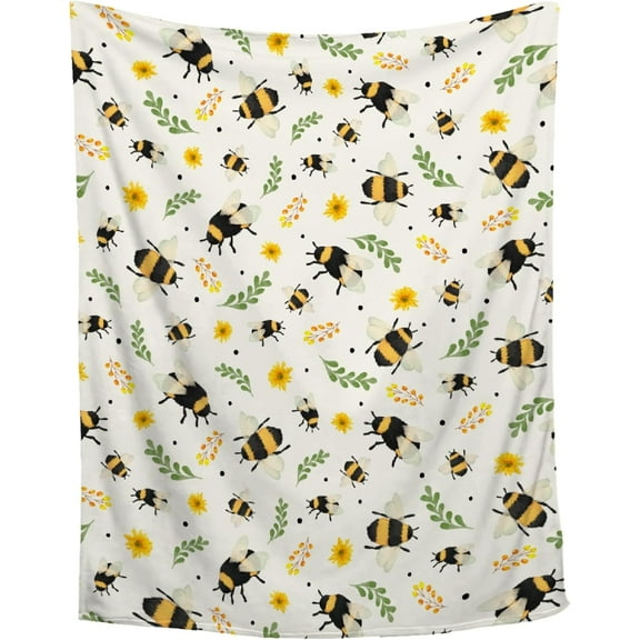 Floral Bee Blanket - Floral Sunflower Throw Blanket Home Decor for Kids Teens - 50"x60" Bees Gifts for Animals Lover - Cute Bees Animal Lover Gift for Birthday Christmas Halloween