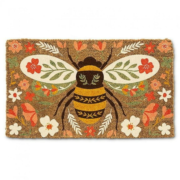 Abbott Doormat Durable Natural Coco Coir Doormat, Weather Resitant Mat Outdoor & Indoor Entrance, Home Decor Large Doormat, 18x30", Floral Bee