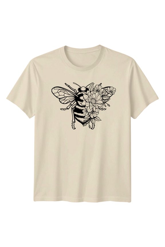 Floral Bee Graphic Nature T-Shirt, Honeybee And Flower Design All Size S-5XL