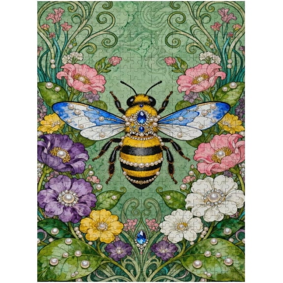 Floral Bee Jigsaw Puzzles 500 Pieces for Adults, Ultra-Difficult Animal Plant Impossible Flower Bee Art for Expert Puzzle Lovers, Wall Decor 20.5x15 in