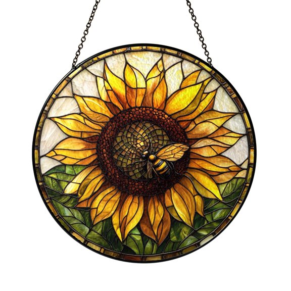 Floral Bee Stained Glass Style Panel – Decorative Window