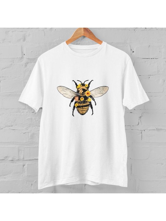Floral Bee T Shirt Cute Bumble Bee Graphic Tee Nature Lover Gift Botanical Shirt