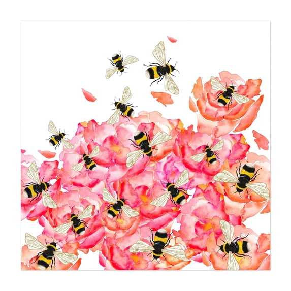 Floral Bees - Painting Watercolor Floral Insect Flowers Garden Nature Unframed Wall Art Print 8 x 8 inches