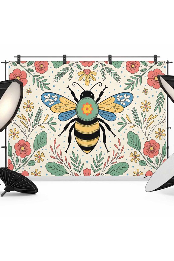 Floral Bees Photography Backdrop 7x5FT, Flower Leaves Polka Dot Photo Backdrops, Background for Photography Studio Photo Studio Background, Back Drop for Photoshoot
