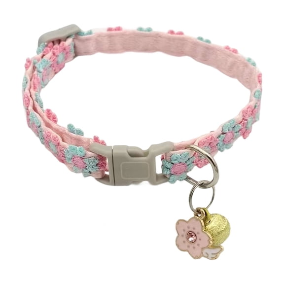 Floral Bell Pet Collar, Elegant Soft Polyester Neck Strap with Decorative Flower for Cats and Dogs, B