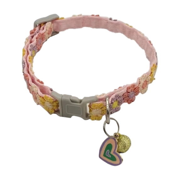 Floral Bell Pet Collar, Elegant Soft Polyester Neck Strap with Decorative Flower for Cats and Dogs, C