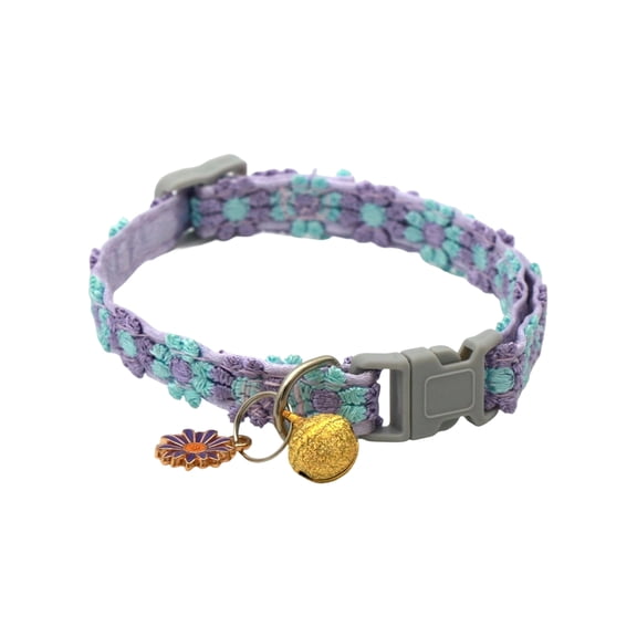 Floral Bell Pet Collar, Elegant Soft Polyester Neck Strap with Decorative Flower for Cats and Dogs, D