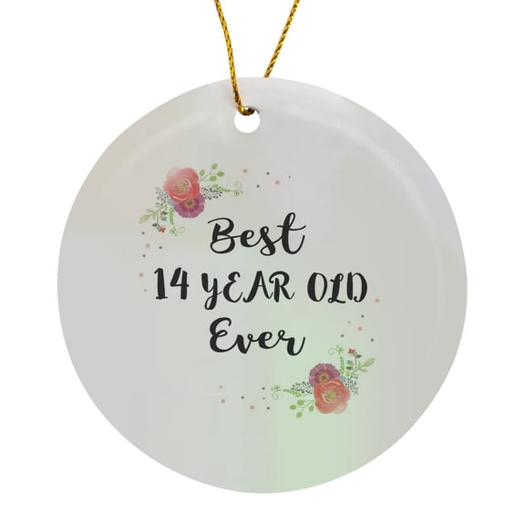 3drose, Floral Best 14 Year Old Ever Pink Flowers Cute 14th Birthday Girl Gift, Circle Porcelain Ornament