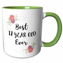 3drose, Floral Best 17 Year Old Ever Pink Flowers Cute 17th Birthday Girl Gift, 15oz Two-tone Green Mug
