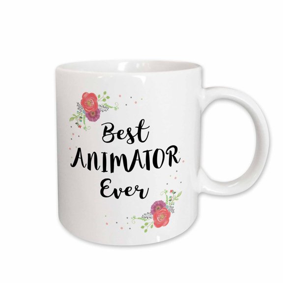 3drose, Floral Best Animator Ever Watercolor Pink Flowers Animation Work Love, 11oz Mug