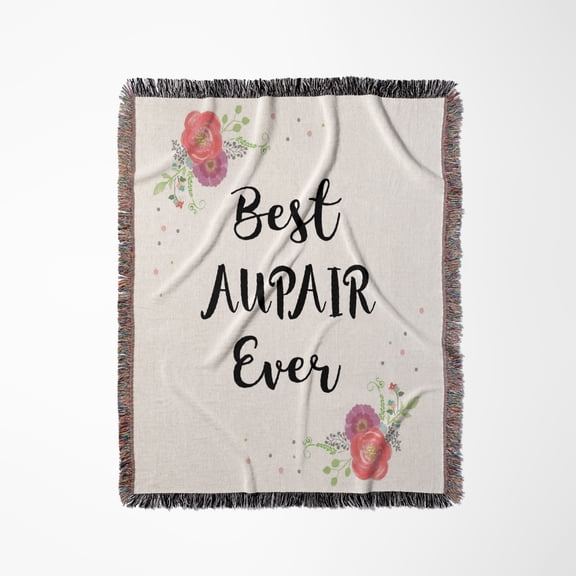 Floral Best Aupair Ever Pretty Watercolor Pink Flower Au Pair Job Work, Woven Blanket