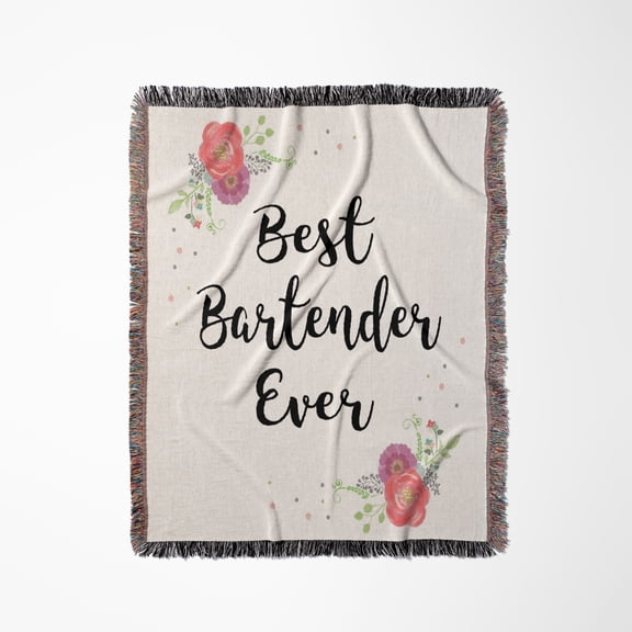 Floral Best Bartender Ever Pretty Watercolor Pink Flowers Bar Tender, Woven Blanket