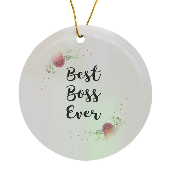3drose, Floral Best Boss Ever Pretty Watercolor Pink Flowers Female Boss Gift, Circle Porcelain Ornament