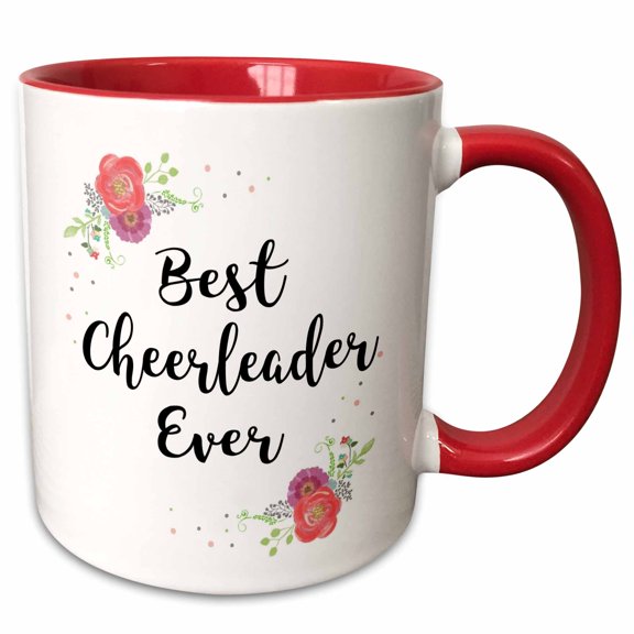 3drose, Floral Best Cheerleader Ever Watercolor Pink Flowers Cheerleading Gift, 15oz Two-tone Red Mug