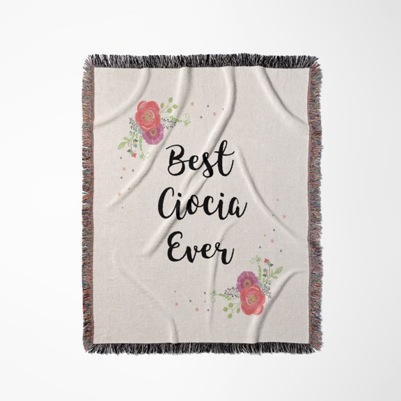 Floral Best Ciocia Ever Pretty Watercolor Pink Flowers Aunt In Polish, Woven Blanket